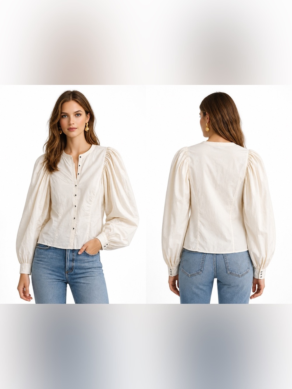 Ulla Johnson Ivory Puff Sleeve Cotton Blouse Size 2 Romantic Boho Top